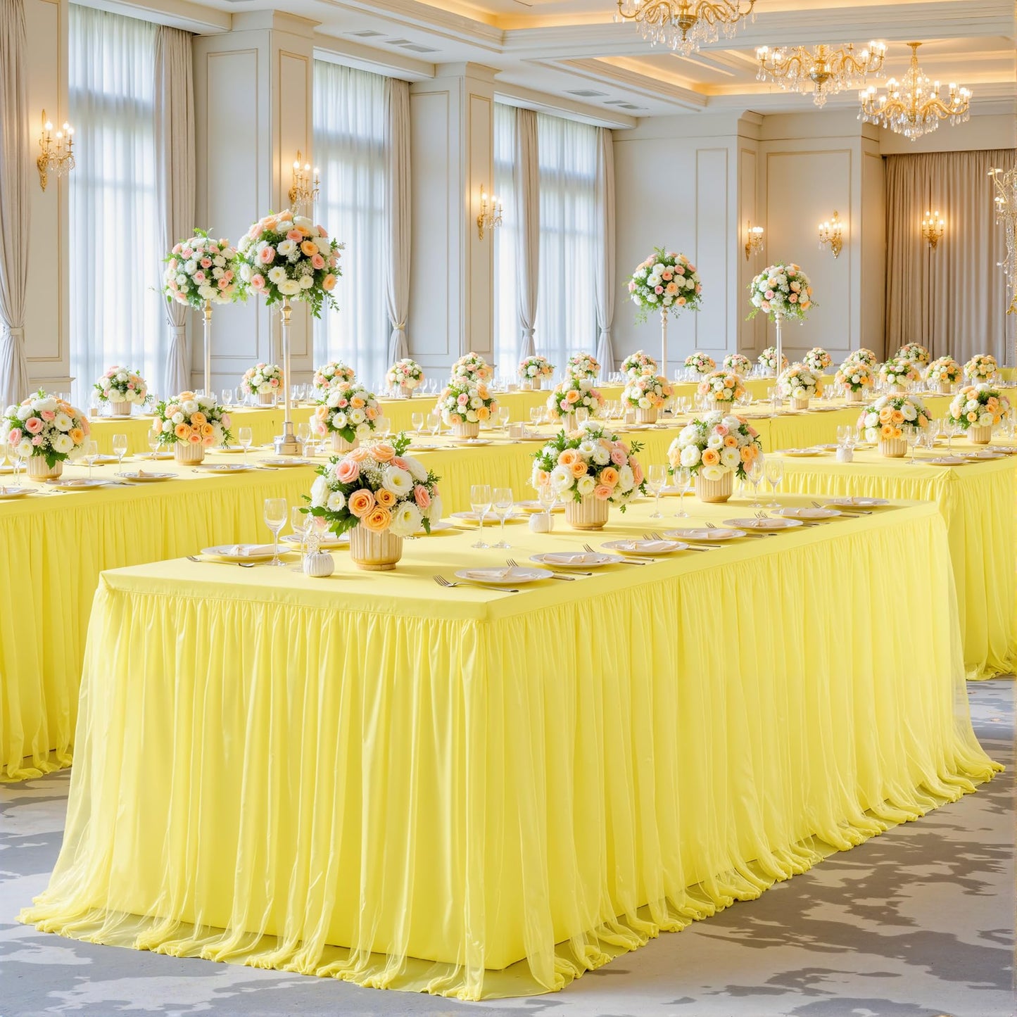 Yellow Tulle Tablecloth for 6 Foot Rectangular Tables 6ft Yellow