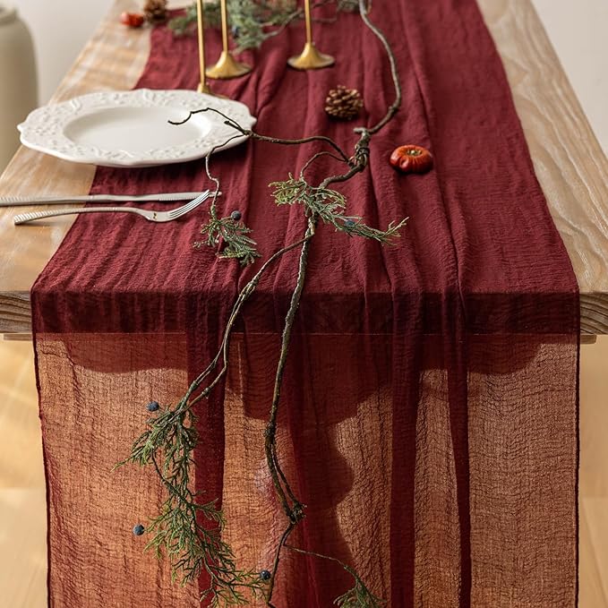 Keketoarrange 6pcs Burgundy Table Runner Red Table Runner Cheesecloth