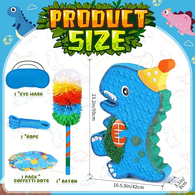 24 Large Dinosaur Pinata Bundle with a Blindfold Bat and Rope Dino