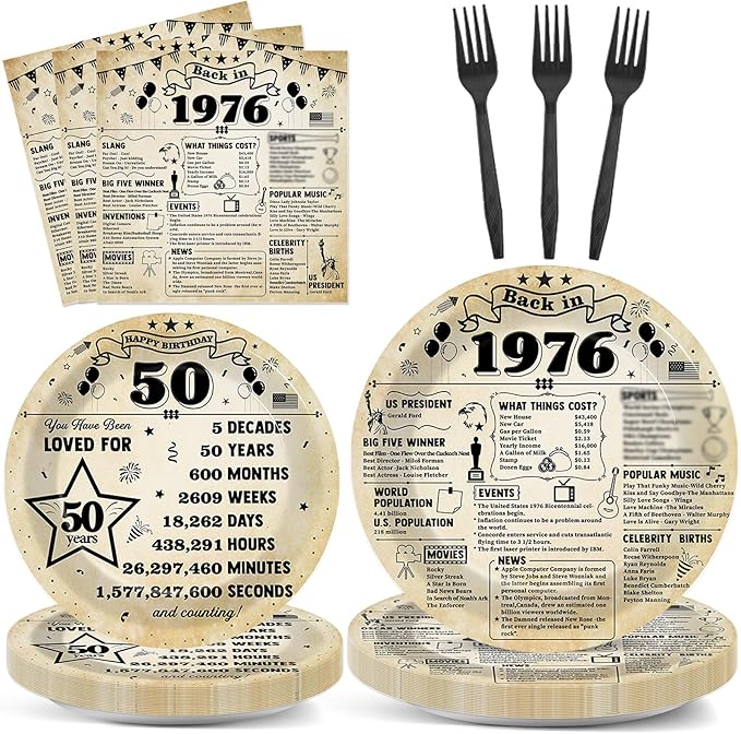 96Pcs 50th Birthday Party Plates and Napkins 50th Birthday Party