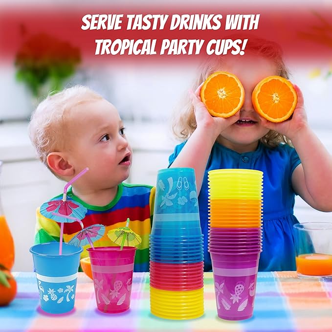 4E's Novelty 48 Packs Tropical Party Cups with Parasol Straws