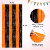 Orange Black Tinsel Foil Fringe Curtains, 2 Pack 3.3x8.3 Feet Party
