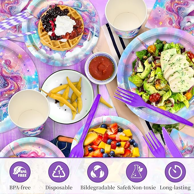 168Pcs Unicorn Plates and Napkins Unicorn Birthday Party Supplies
