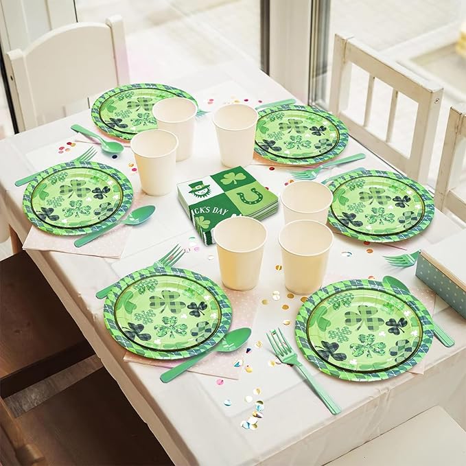 180PCS St Patrick's Day Party Supplies Shamrock Paper Plates &