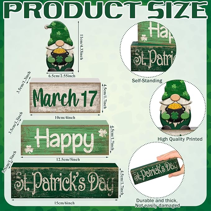 4 Pcs St Patricks Day Table Decoration Wooden St Patrick's Day