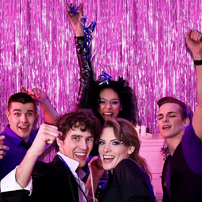 BOMSI 5 Pack Hot Pink Party Decorations - Tinsel Curtain Streamers
