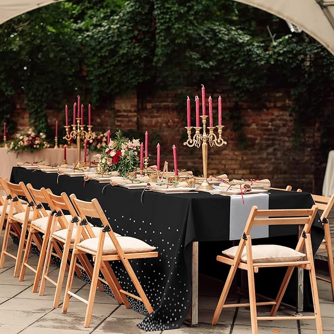 16Pack Disposable Plastic Tablecloths and Satin Table Runner Set