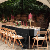 8Pack Disposable Plastic Tablecloths and Satin Table Runner Set Black