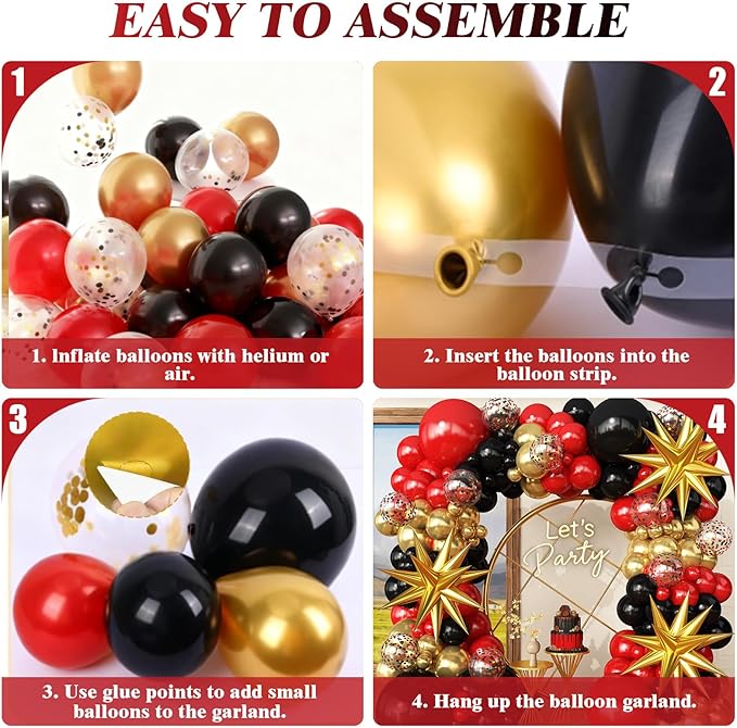 Red Gold Black Balloons Arch Kit Garland for 2026 Graduation