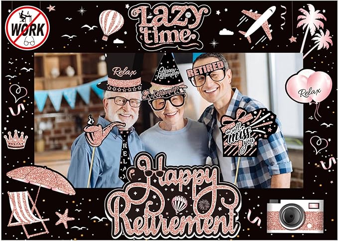 Retirement Party Photo Booth Props Kit - 37pcs Paper Photo Props 1