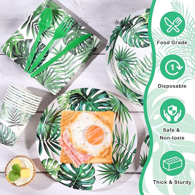 350 Pcs Luau Party Supplies Hawaiian Tropical Palm Leaves Tableware