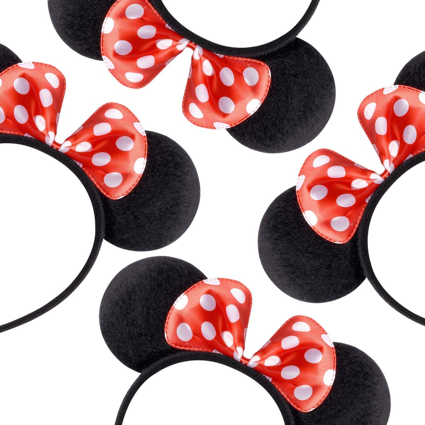 winvin Set of 24 Mouse Costume Deluxe Fabric Ears Headband White Polka