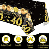 Uiorgui 2pcs 40th Birthday Tablecloth, Black Gold 40th Birthday