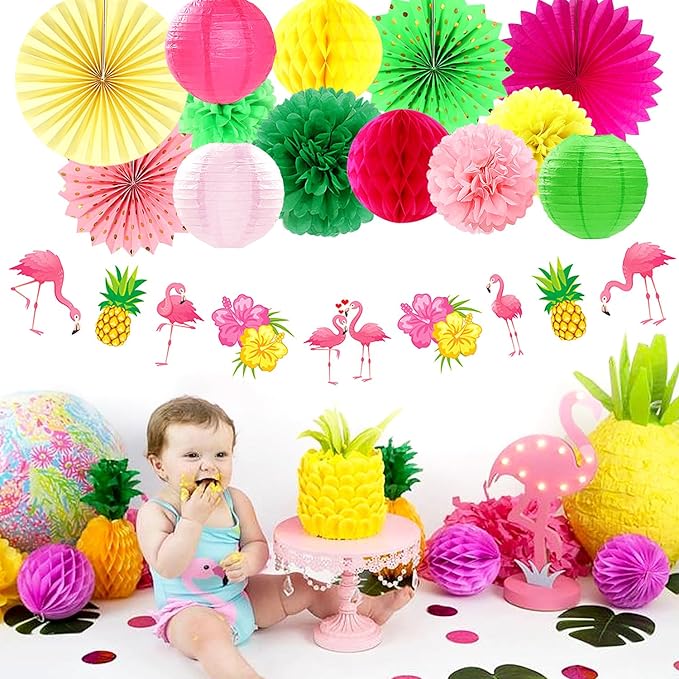 Hawaiian Luau Birthday Party Decorations Supplies 21pcs Happy Banner