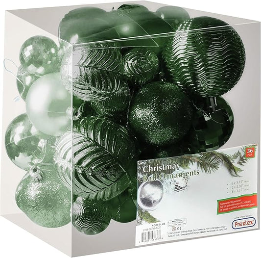 Prextex 36 Piece Christmas Ornaments Set - Emerald Green Christmas