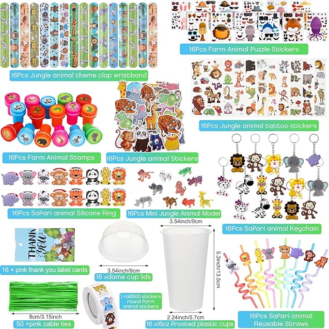 172 Pcs Jungle Party Favors Set Include Cup Straw Stamp Clap