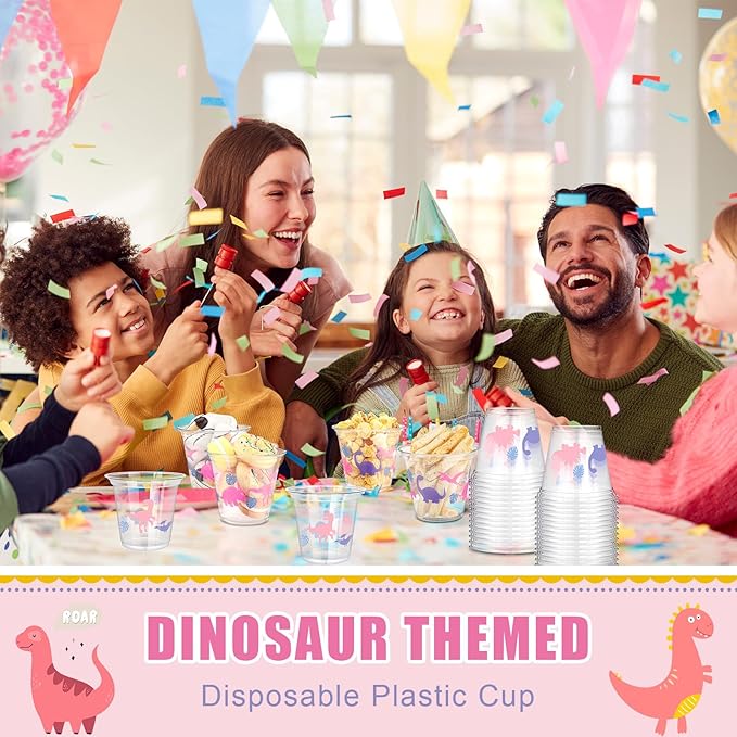 50 Pcs 9oz Dinosaur Cup Dinosaur Ice Cream Cups Plastic Disposable