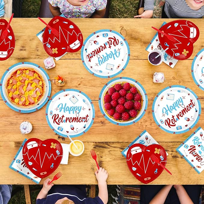 96Pcs Nurse Retirement Party Decorations Red and Blue Happy