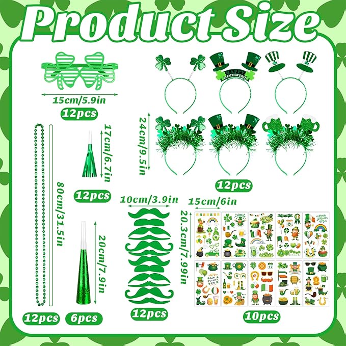 76 Pcs St Patrick's Day Party Favor Set Tattoo Stickers Necklaces