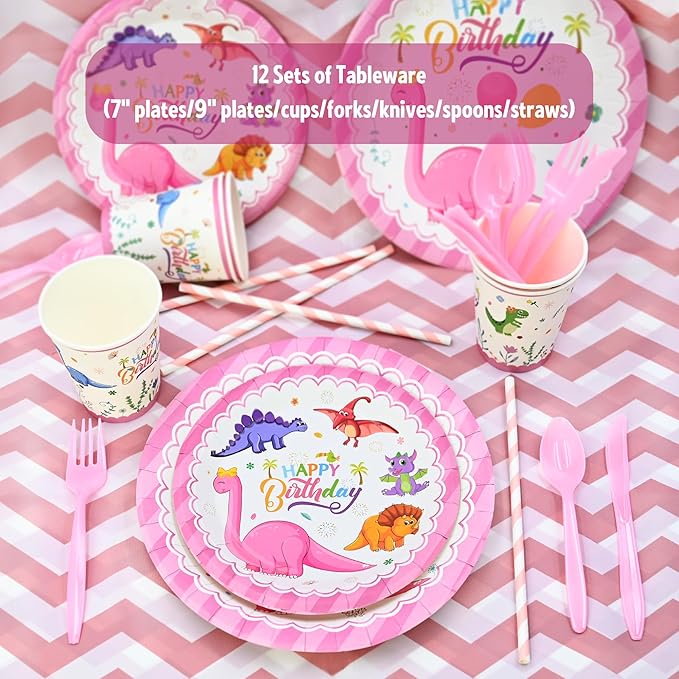 Party Spot! 150 pcs Dinosaur Birthday Party Supplies For Girls