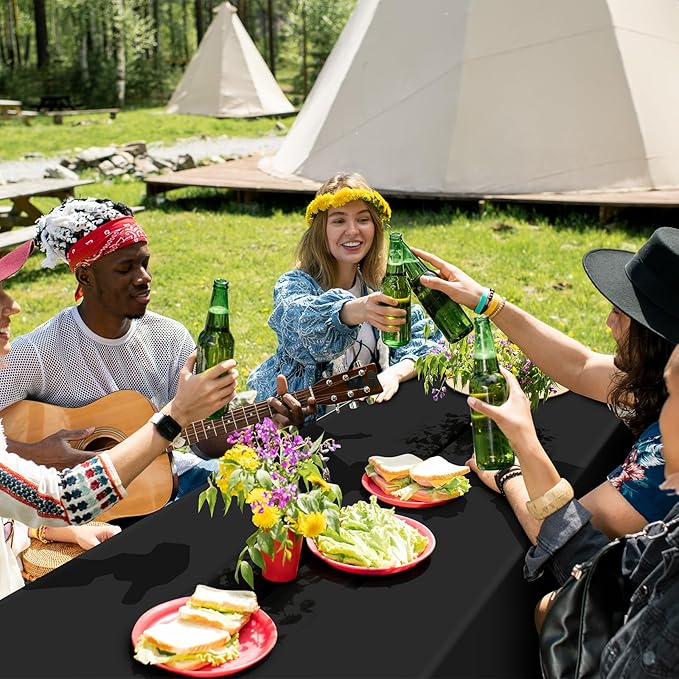 16 Pack Black Plastic Tablecloth for Rectangle Tables, Premium