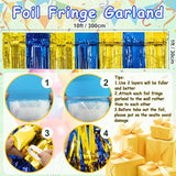 4 Pack 10 Feet Graduation Parade Floats Foil, Royal Blue Gold Fringe
