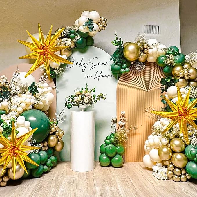 137Pcs Green and Gold Balloons Garland Arch Kit with Stars - 5 10 12