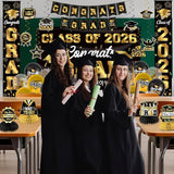 Graduation Decorations Class of 2026 Black and Gold Party Decor Set