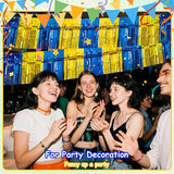 4 Pack 10 Feet Graduation Parade Floats Foil, Royal Blue Gold Fringe