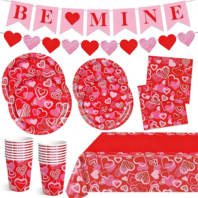 Valentine's Day Party Supplies Serve 24 97 Pcs Hot Heart Love