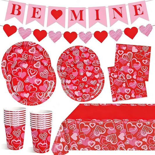 Valentine's Day Party Supplies Serve 24 97 Pcs Hot Heart Love