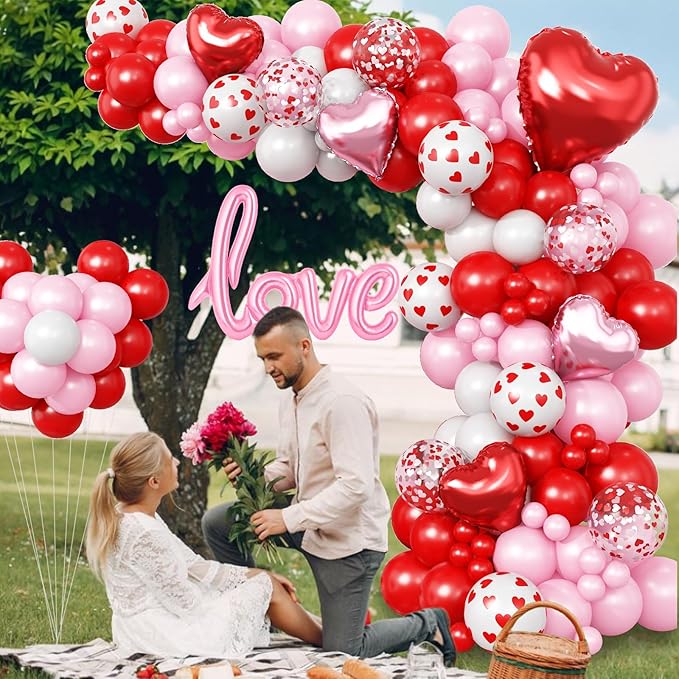 Valentines Day Balloon Arch Garland Kit Red Pink White Heart Shaped
