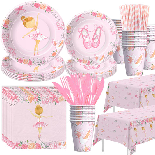 Xigejob Ballerina Birthday Party Decorations Tableware, Ballerina