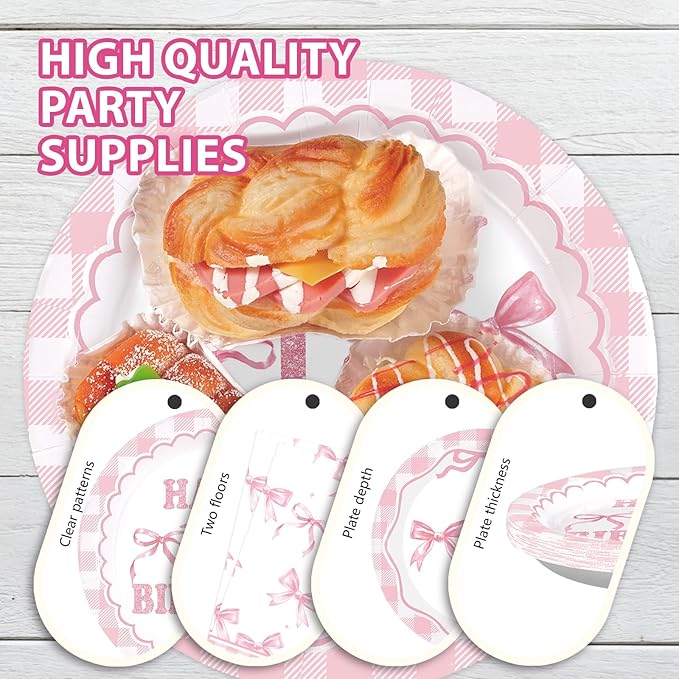 96Pcs Pink Bow 1st Birthday Party Decorations Cute Coquette Birthday