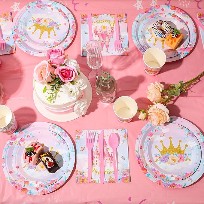 168 Pcs Princess Party Decorations Princess Plates and Napkins