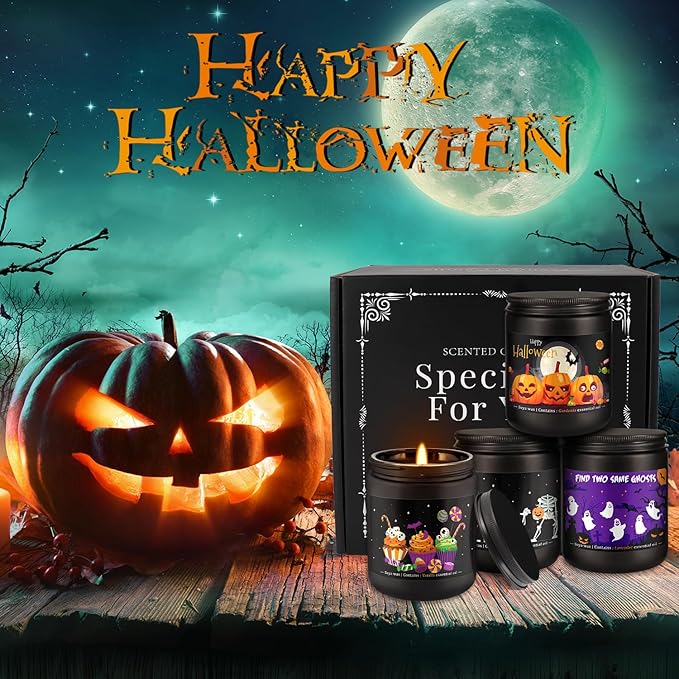 Halloween Scented Candles Set 4 Pack 7oz Each Soy Wax Candles with