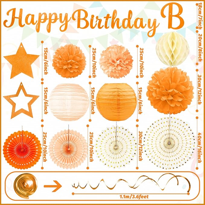 Orange Birthday Party-Decorations - 29pcs Orange Beige FAL Boho Party