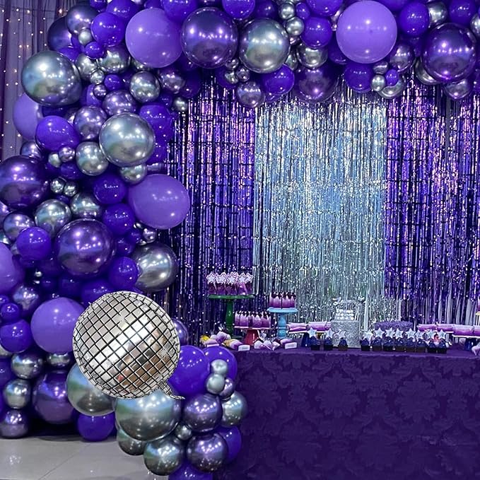 Purple Silver Balloon Arch Kit Halloween Disco Dark Royal Purple