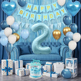 2nd Birthday Decorations Blue White Gold 25pcs Balloons Banner