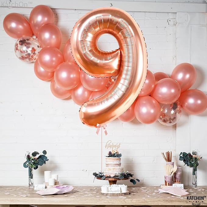 KatchOn, Rose Gold Number 9 Balloon - 40 Inch | Foil 9 Birthday