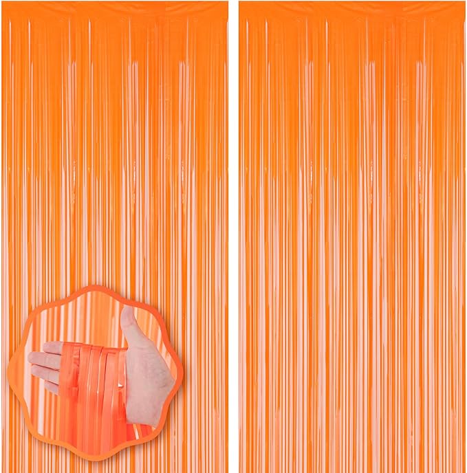 Voircoloria 2 Pack Orange Foil Fringe Backdrop Curtains, Tinsel