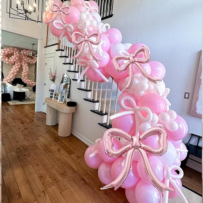 4pcs Pink Bow Foil Balloons Set Bow Mylar Balloons for Coquette