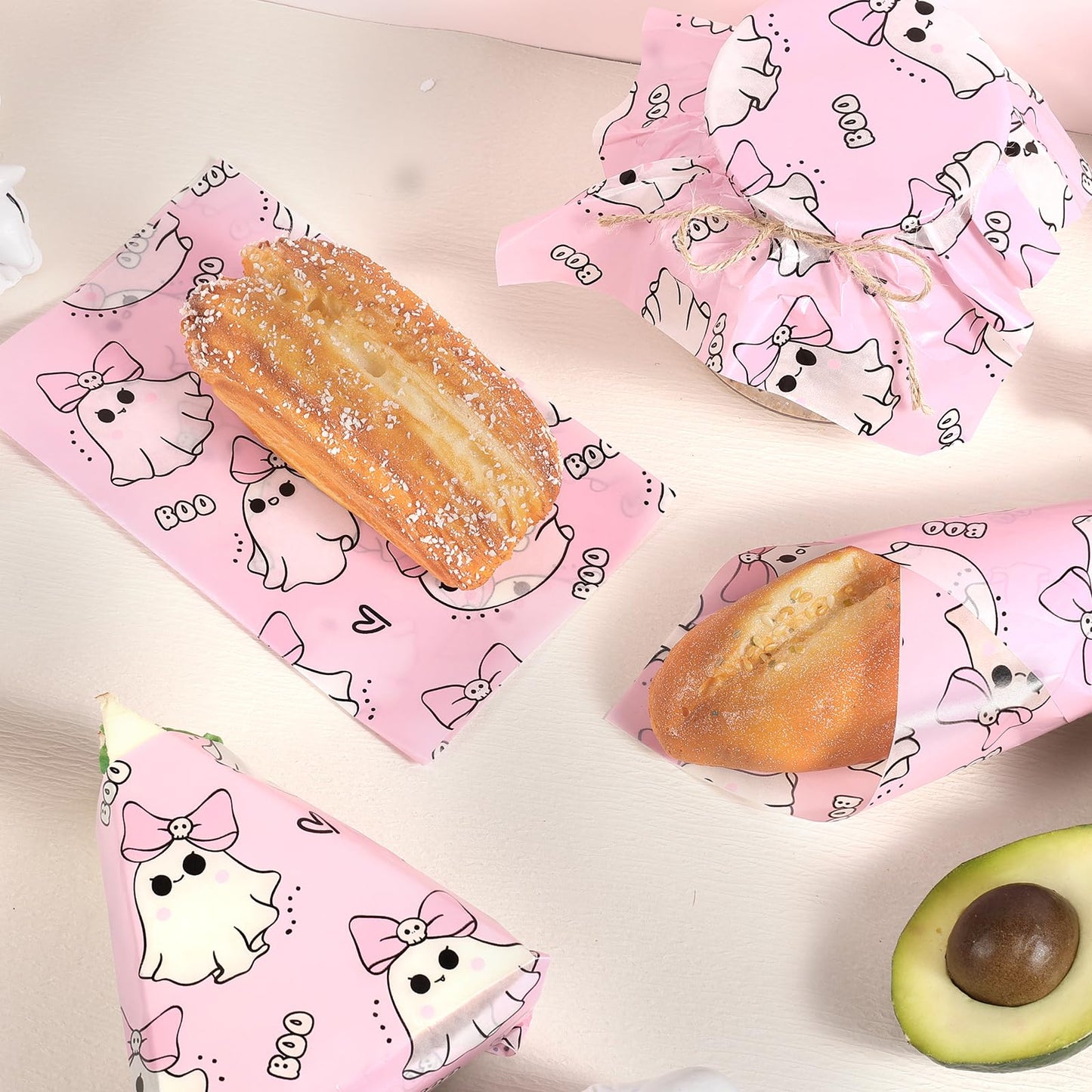Fabllewavi 150 Pcs Pink Ghost Boo Wax Paper Sheets for Food Deli,
