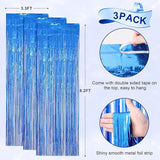 Voircoloria 3 Pack 3.3 x 8.2 ft Laser Blue Foil Fringe Backdrop