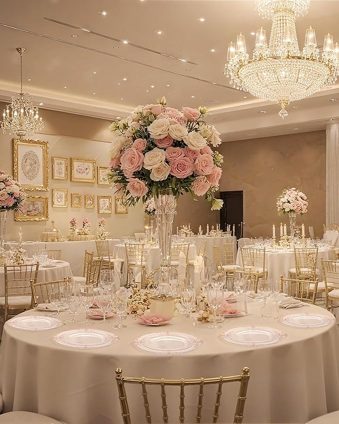 Nervure 175PCS Rose Gold Plastic Plates - Disposable Rose Gold Party