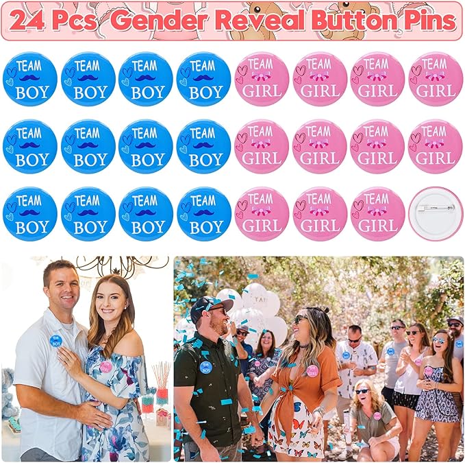 Baby Gender Reveal Party Favors Supplies Ideas Team Boy or Girl Pins