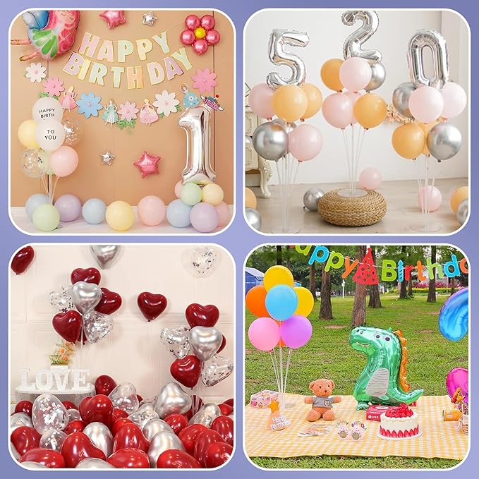 Voircoloria 6 Sets Balloon Stand Kits, Balloon Sticks with Base for Ta