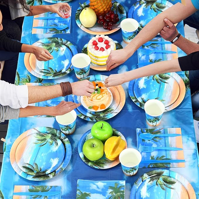 219 Pcs Beach Party Decorations Blue Summer Tropical Plate Napkin
