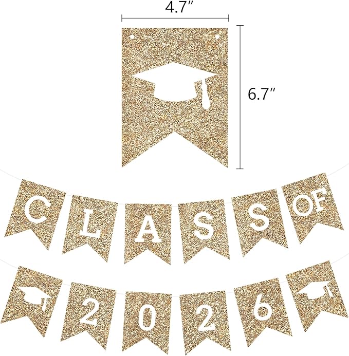 Gold Graduation Party Decoration Class Banner Hanging Pom Poms