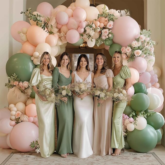 Pink and Green Neutral Balloon Arch Kit, Pink White Green Balloon